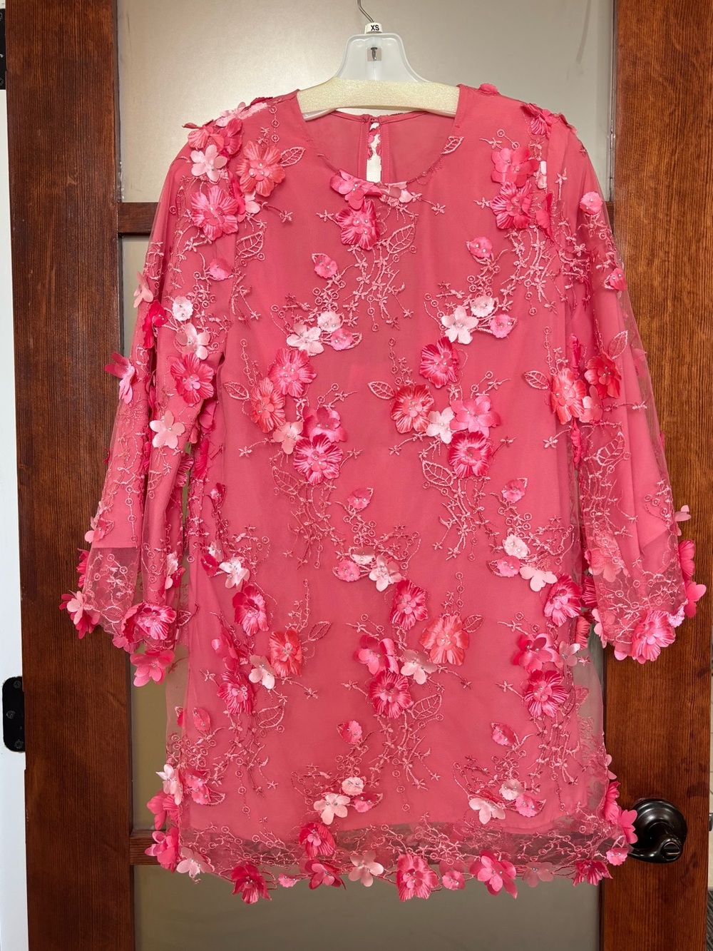Mestiza Pink 3D Floral Embroidered Dress